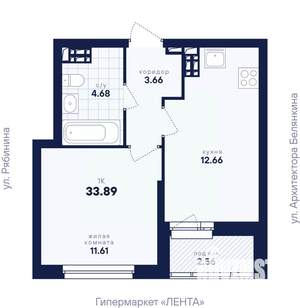 1-к квартира, вторичка, 34м2, 9/26 этаж