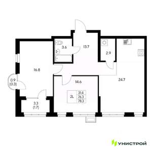 2-к квартира, вторичка, 78м2, 19/31 этаж