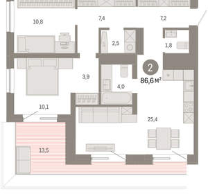 2-к квартира, вторичка, 87м2, 7/8 этаж