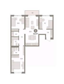 3-к квартира, вторичка, 82м2, 3/7 этаж