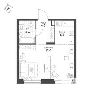 Студия квартира, строящийся дом, 36м2, 12/16 этаж