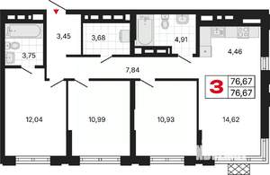 3-к квартира, вторичка, 77м2, 28/30 этаж