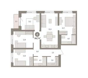 4-к квартира, вторичка, 95м2, 5/15 этаж