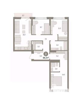 3-к квартира, вторичка, 86м2, 3/7 этаж