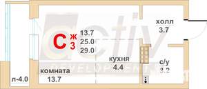 Студия квартира, вторичка, 29м2, 4/16 этаж