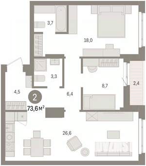 3-к квартира, вторичка, 74м2, 8/16 этаж