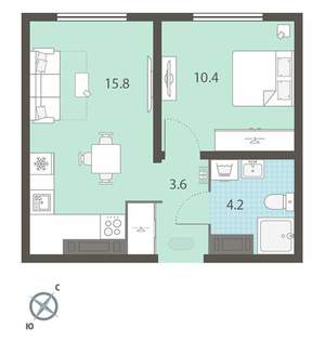 1-к квартира, вторичка, 34м2, 19/25 этаж