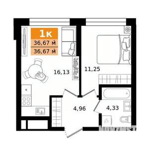 1-к квартира, вторичка, 37м2, 8/25 этаж