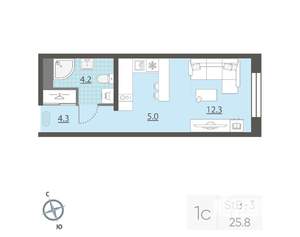Студия квартира, вторичка, 26м2, 4/25 этаж