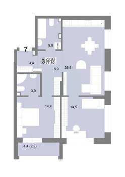 3-к квартира, вторичка, 78м2, 3/25 этаж