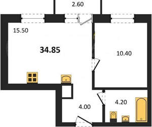 1-к квартира, строящийся дом, 35м2, 3/25 этаж