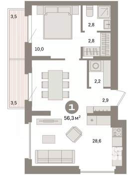 1-к квартира, вторичка, 56м2, 9/9 этаж