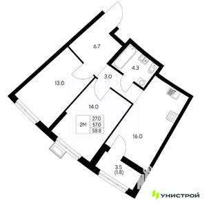 2-к квартира, вторичка, 59м2, 7/31 этаж