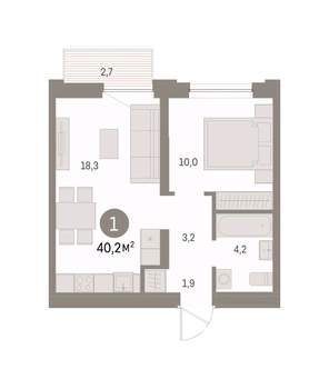 1-к квартира, вторичка, 40м2, 5/8 этаж