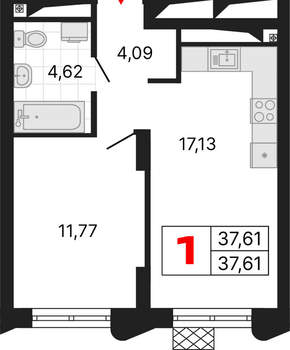 1-к квартира, вторичка, 38м2, 23/25 этаж