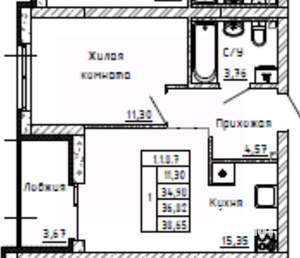 1-к квартира, вторичка, 36м2, 6/30 этаж