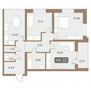 4-к квартира, вторичка, 79м2, 12/24 этаж