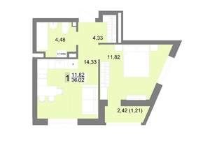 1-к квартира, строящийся дом, 36м2, 6/22 этаж