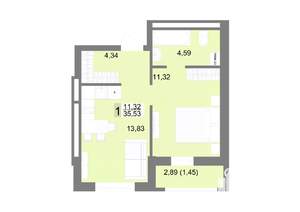 1-к квартира, строящийся дом, 36м2, 7/22 этаж