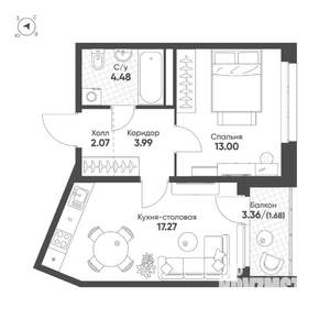 1-к квартира, вторичка, 42м2, 5/13 этаж