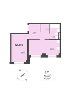 1-к квартира, сданный дом, 45м2, 1/1 этаж