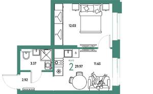 2-к квартира, строящийся дом, 30м2, 13/25 этаж