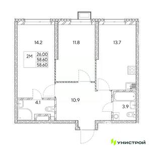 2-к квартира, вторичка, 59м2, 20/31 этаж