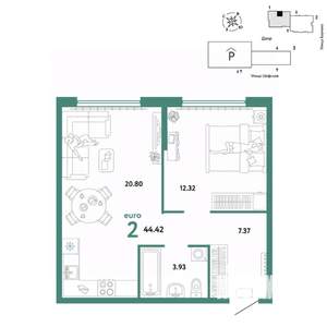 2-к квартира, вторичка, 44м2, 15/24 этаж