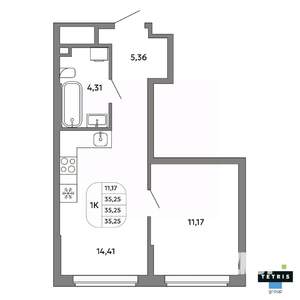 1-к квартира, вторичка, 35м2, 29/32 этаж