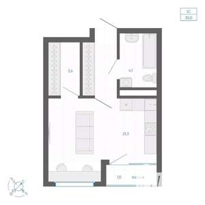 Студия квартира, строящийся дом, 30м2, 22/32 этаж