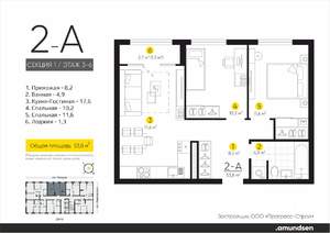 2-к квартира, вторичка, 54м2, 3/24 этаж