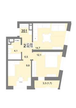 2-к квартира, вторичка, 49м2, 18/18 этаж