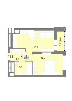 1-к квартира, вторичка, 39м2, 21/23 этаж