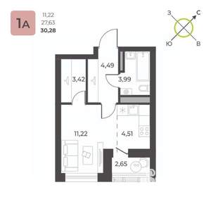 Студия квартира, строящийся дом, 30м2, 21/23 этаж