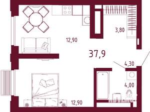 1-к квартира, вторичка, 38м2, 32/32 этаж