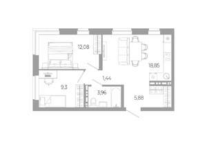 2-к квартира, вторичка, 52м2, 1/12 этаж