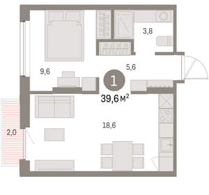 1-к квартира, вторичка, 40м2, 6/9 этаж