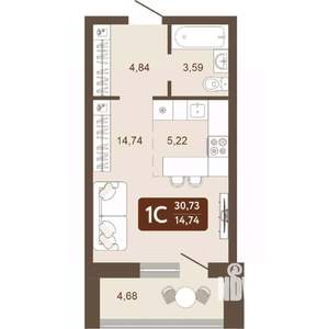 1-к квартира, вторичка, 31м2, 21/24 этаж