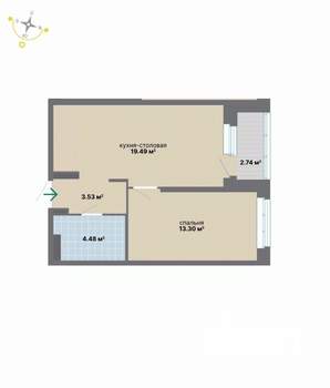 1-к квартира, вторичка, 44м2, 5/9 этаж