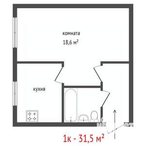 1-к квартира, вторичка, 31м2, 1/4 этаж