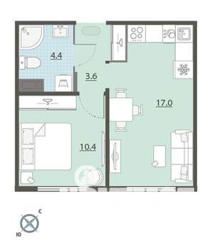 1-к квартира, вторичка, 35м2, 9/24 этаж