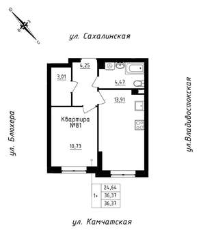 1-к квартира, строящийся дом, 36м2, 7/25 этаж