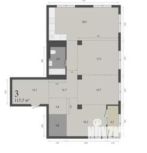 3-к квартира, вторичка, 116м2, 13/15 этаж
