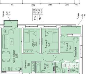 3-к квартира, вторичка, 80м2, 5/22 этаж