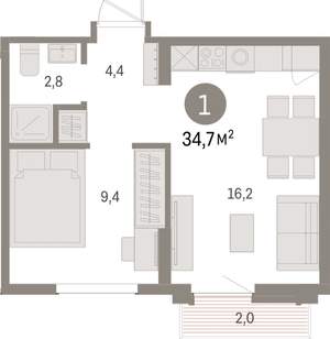 1-к квартира, вторичка, 35м2, 9/9 этаж