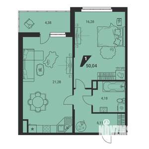 1-к квартира, вторичка, 50м2, 8/25 этаж