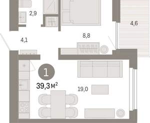 1-к квартира, вторичка, 39м2, 9/9 этаж