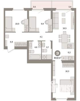 3-к квартира, вторичка, 85м2, 5/9 этаж