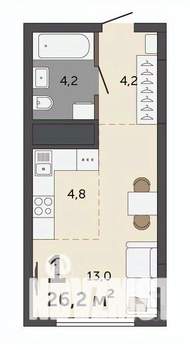 Студия квартира, строящийся дом, 26м2, 22/30 этаж