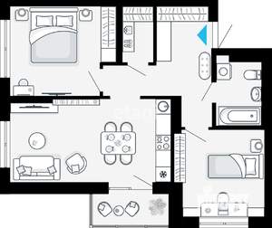 2-к квартира, вторичка, 62м2, 5/22 этаж